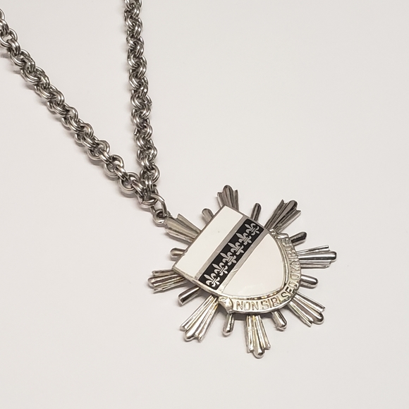 Jewelry - Unique White Enamel Le Fleur Shield Pendant Necklace